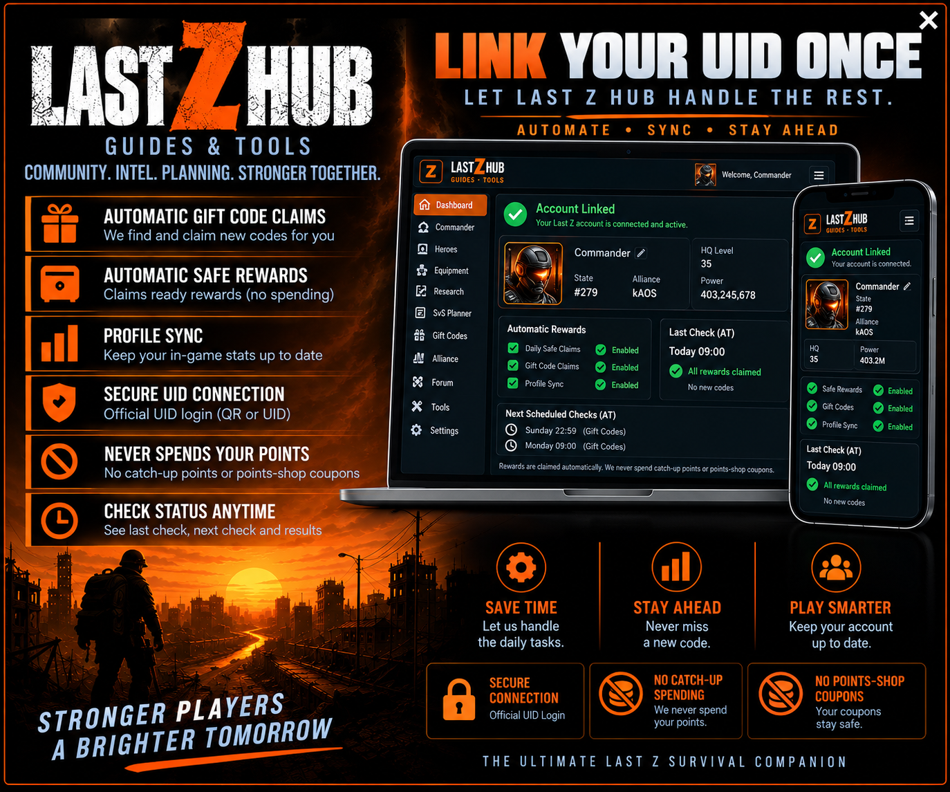 Last Z Hub UID automation: automatic gift codes, safe rewards, profile sync and secure UID connection